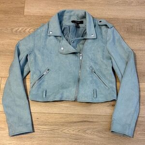 ✨ Forever 21 Light Blue Faux Suede Cropped Moto Jacket | Size Medium | NWOT ✨
